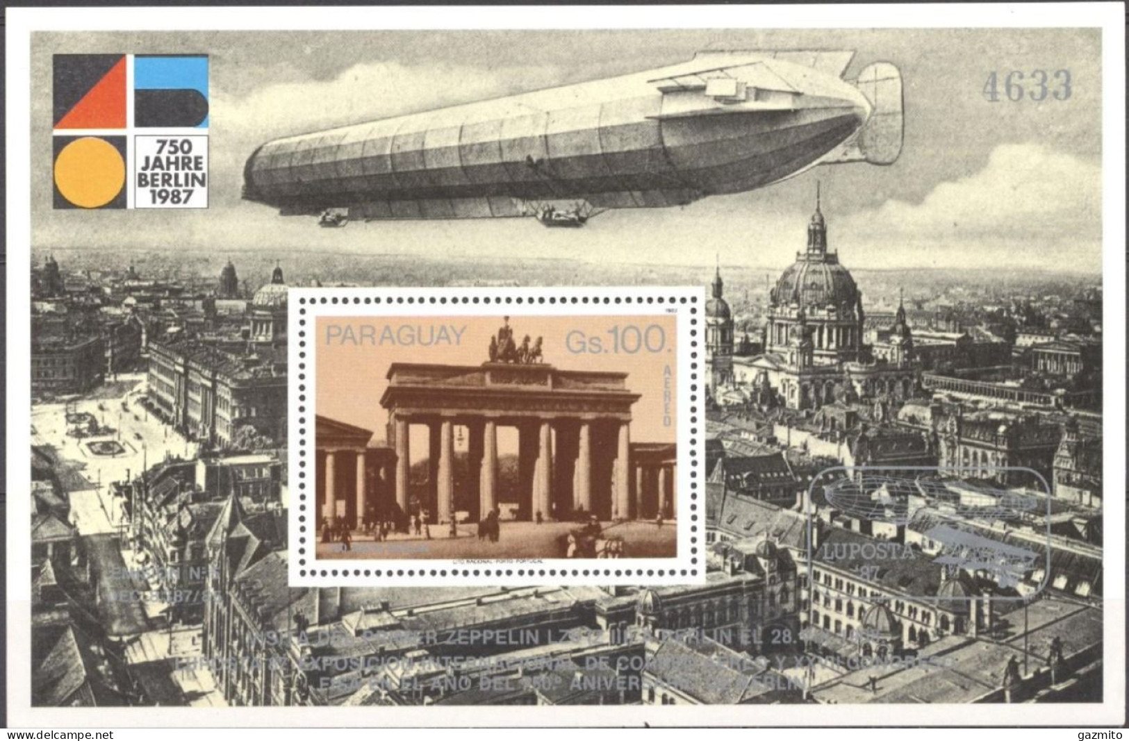 Paraguay 1988, Brandeburg Gate, Zeppelin, BF - Paraguay