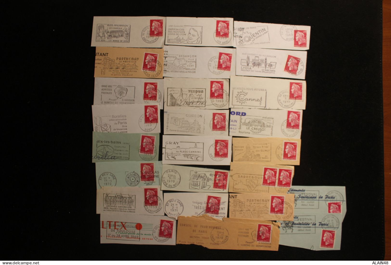 FRANCE LOT DE 25 FLAMMES Sur Fragment Avec N°1536B MARIANNE DE CHEFFER 40cts Rouge - Mechanical Postmarks (Advertisement)