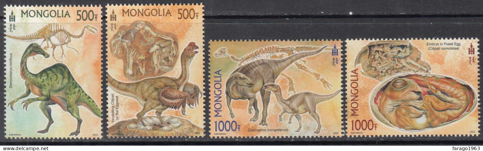 2022 Mongolia Dinosaur Fossils Complete Set Of 4 MNH - Mongolia