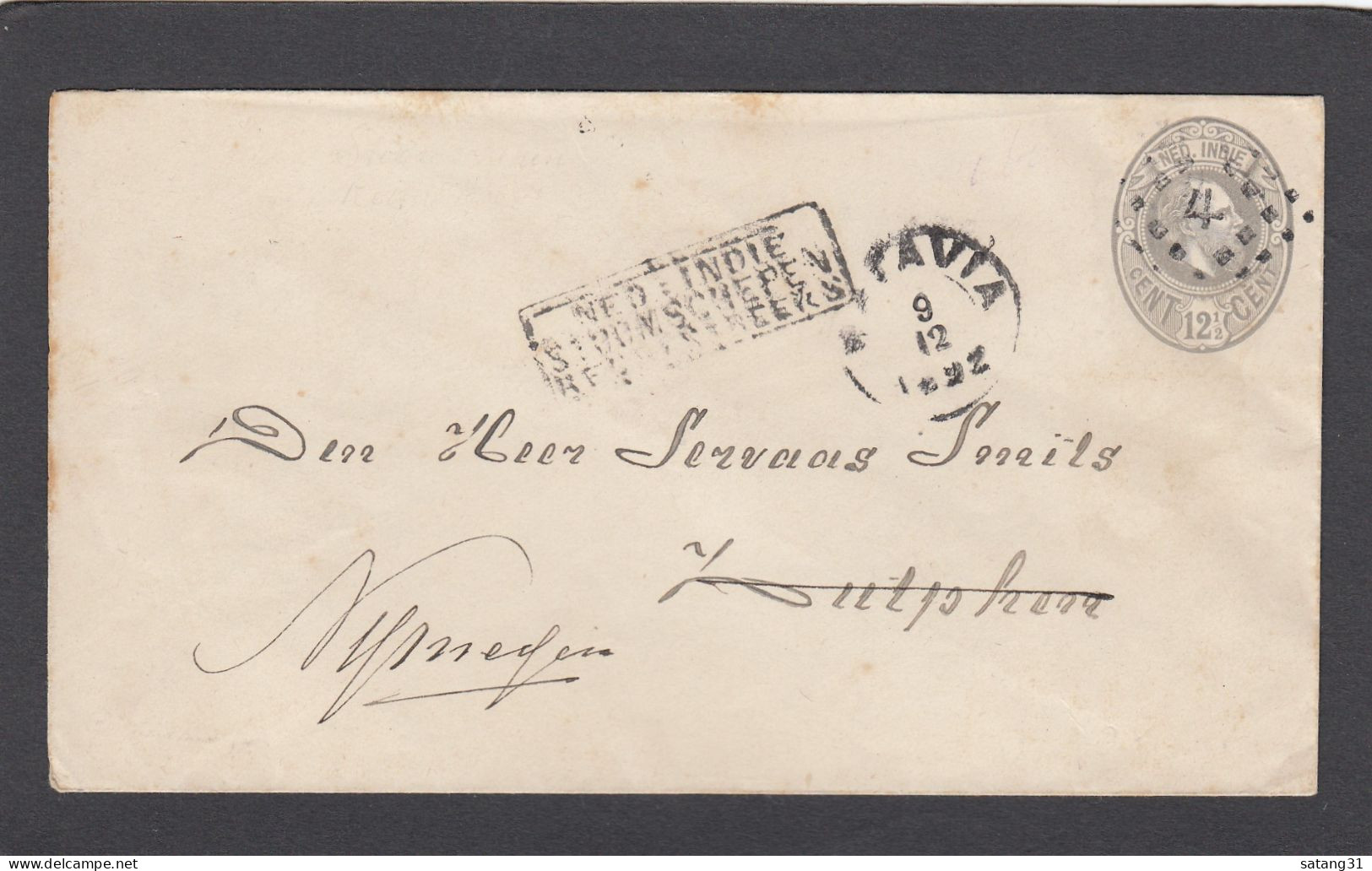 GANZSACHE AUS BATAVIA MIT NUMMERSTEMPEL NACH ZUTPHEN,DANN NACH NIJMEGEN,1892/1893. - Niederländisch-Indien