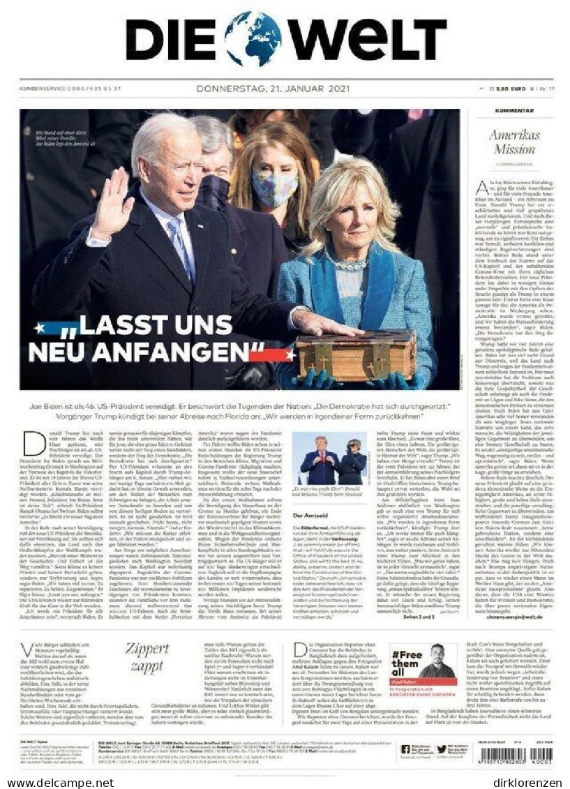 Die Welt Newspaper Germany 2021-17 21.01.2021 Joe Biden Donald Trump  - Ohne Zuordnung