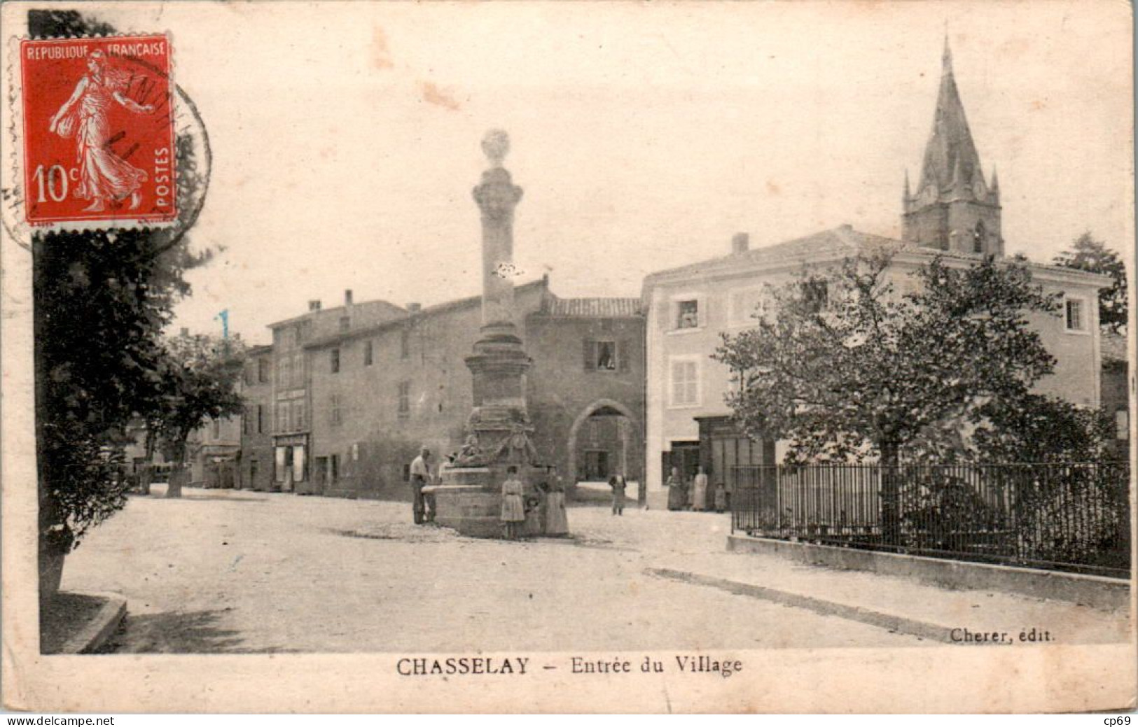 Chasselay Canton De Limonest Entrée Du Village Rhône Dos Vert Cpa Voyagée En 1917 En B.Etat - Sonstige & Ohne Zuordnung