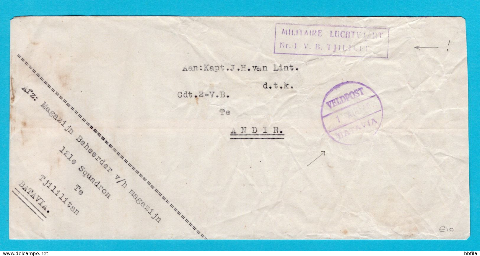 NEDERLANDS INDIË Veldpost Brief  121 Squadron Militaire Luchtvaart Tjililitan Naar Andir - Netherlands Indies