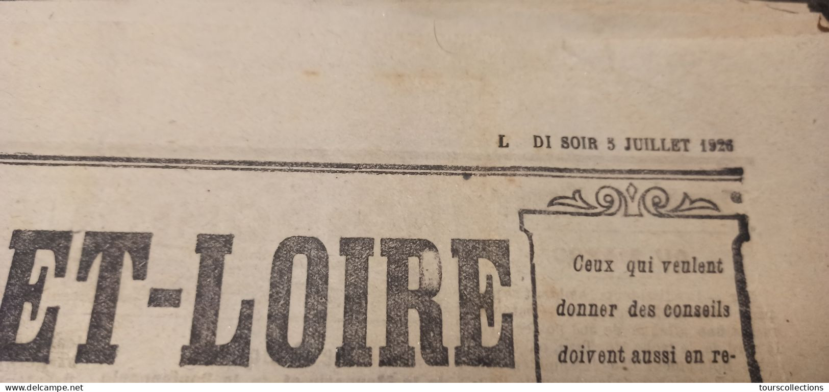 JOURNAL ANCIEN D' INDRE ET LOIRE (37)  Du 5 Juillet 1926 - Le Train Le Havre Paris Catastrophe Ferroviaire à ACHERES 78 - Sonstige & Ohne Zuordnung