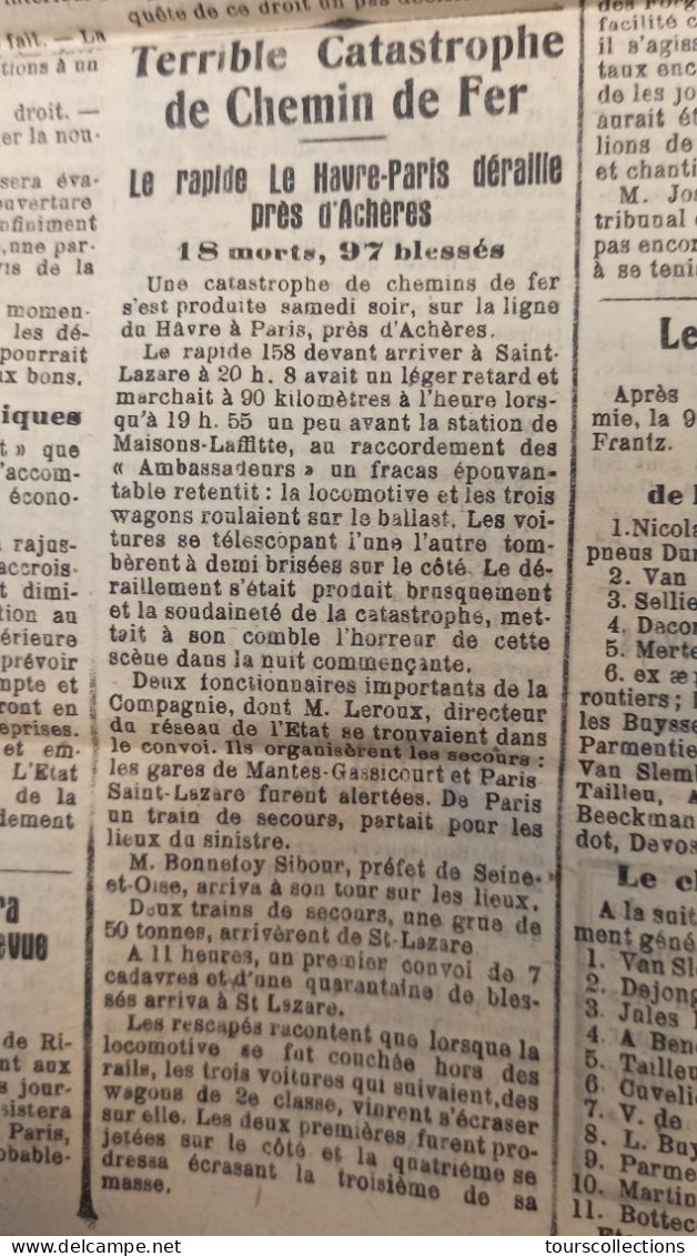 JOURNAL ANCIEN D' INDRE ET LOIRE (37)  Du 5 Juillet 1926 - Le Train Le Havre Paris Catastrophe Ferroviaire à ACHERES 78 - Otros & Sin Clasificación