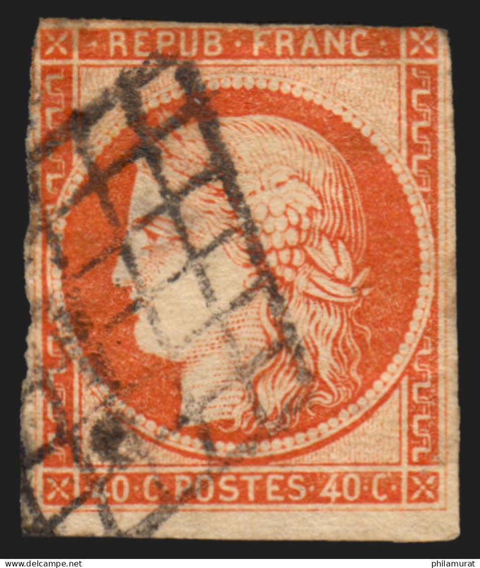 N°5, Cérès 1849, 40c Orange-vif, Oblitéré Grille, Pièce D'attente - 1849-1850 Cérès