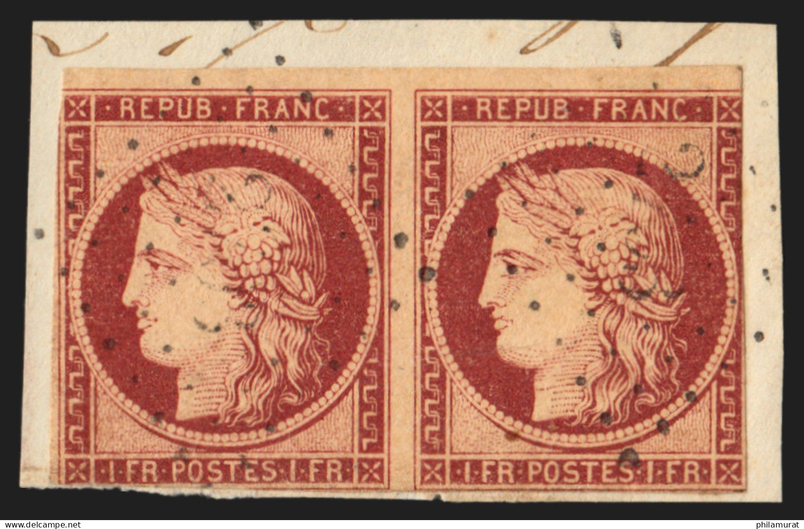 N°6 Paire, Cérès 1849, 1fr Carmin, Oblitéré Losange Sur Fragment - 1849-1850 Ceres