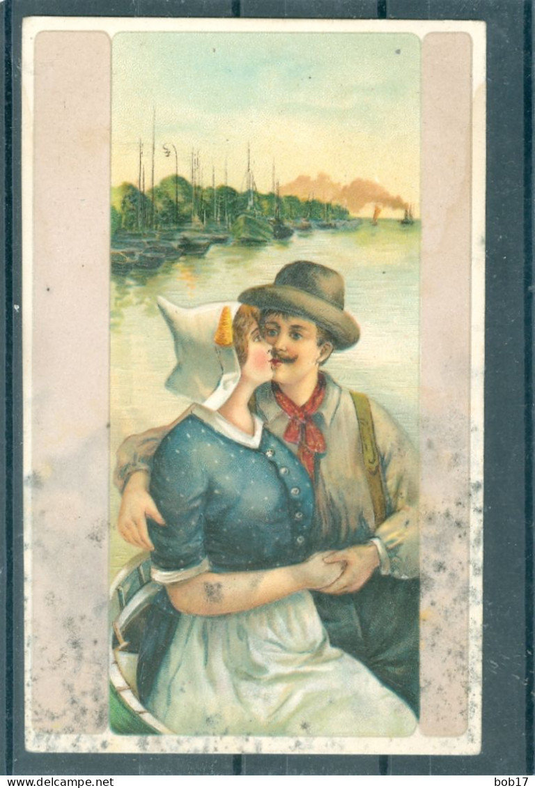 4 Cartes - Relief - Gaufrée - Embossed - Prage - Amoureux - Tâchées En Bas - Précurseur - Paare