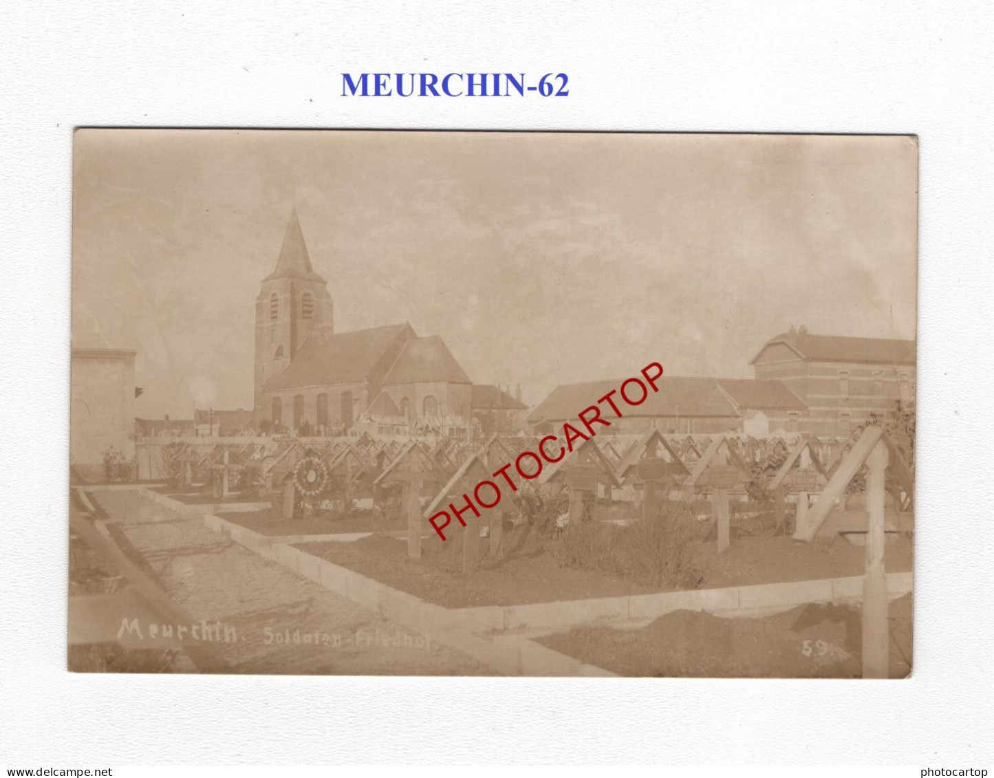 MEURCHIN-62-Cimetiere-Tombes-CARTE PHOTO Allemande-GUERRE 14-18-1 WK-MILITARIA- - War Cemeteries