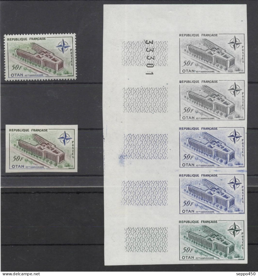 YT 1228 A , NON DENTELE + ESSAI COULEUR  BANDE DE 5 BdF  NEUF** STAMPS BRIEFMARKEN - 1951-1960