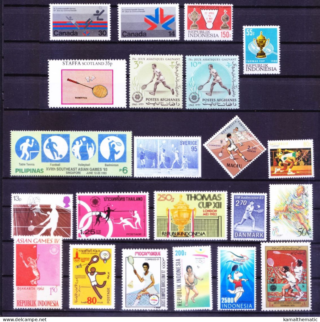 Sports -  Badminton 22 Different MNH Stamps, Collection, Lot - Badminton