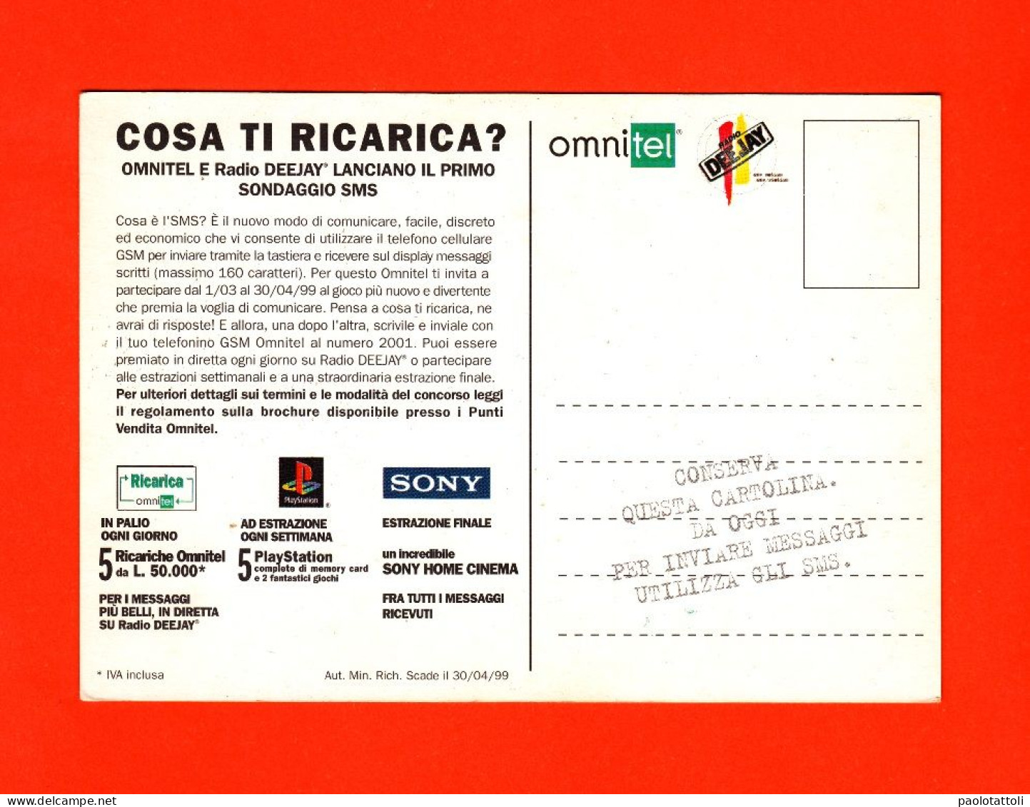 Advertising Post Card- OMNITEL, Cosa Ti Ricarica. Standard Size, New Divided Back. - Telefontechnik