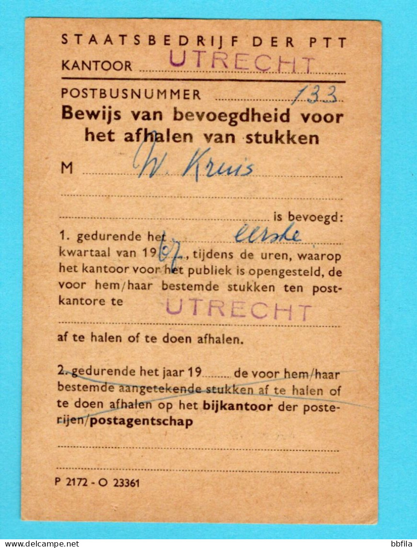 NEDERLAND Postbus Kaartje 1966 Utrecht Voor Afhalen Van Stukken 1e Kwart 1967 - Lettres & Documents