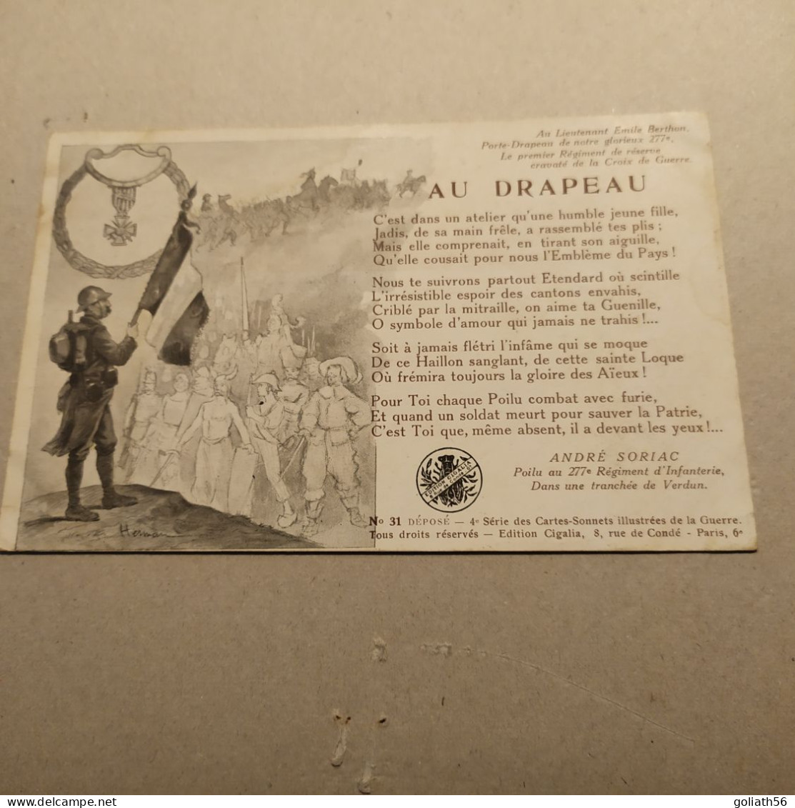 CPA  Au Drapeau - N°31 - 4ème Série Des Cartes-Sonnets Illustrées De La Guerre - Au Lieutenant Emile Berthon Du 277ème - Patriottiche