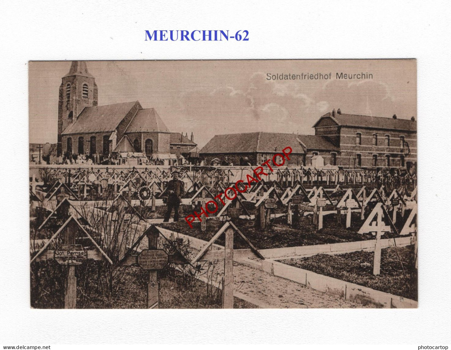 MEURCHIN-62-Cimetiere-Tombes-CARTE Imprimee Allemande-GUERRE 14-18-1 WK-MILITARIA- - War Cemeteries