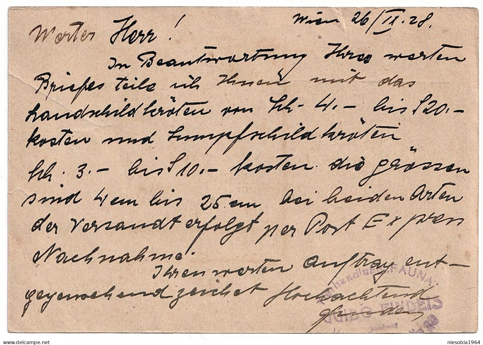 Guido Findeis Vienna 26 IX 1928 Austria Company Postcard - Tarjetas
