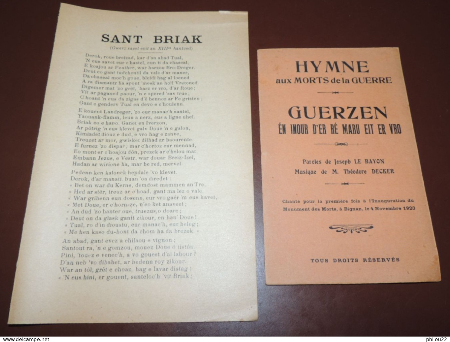 LANGUE BRETONNE  BRETON  - 2 Plaquettes Sant Briak.. Et Guerzen én Inour D'er... - 1901-1940