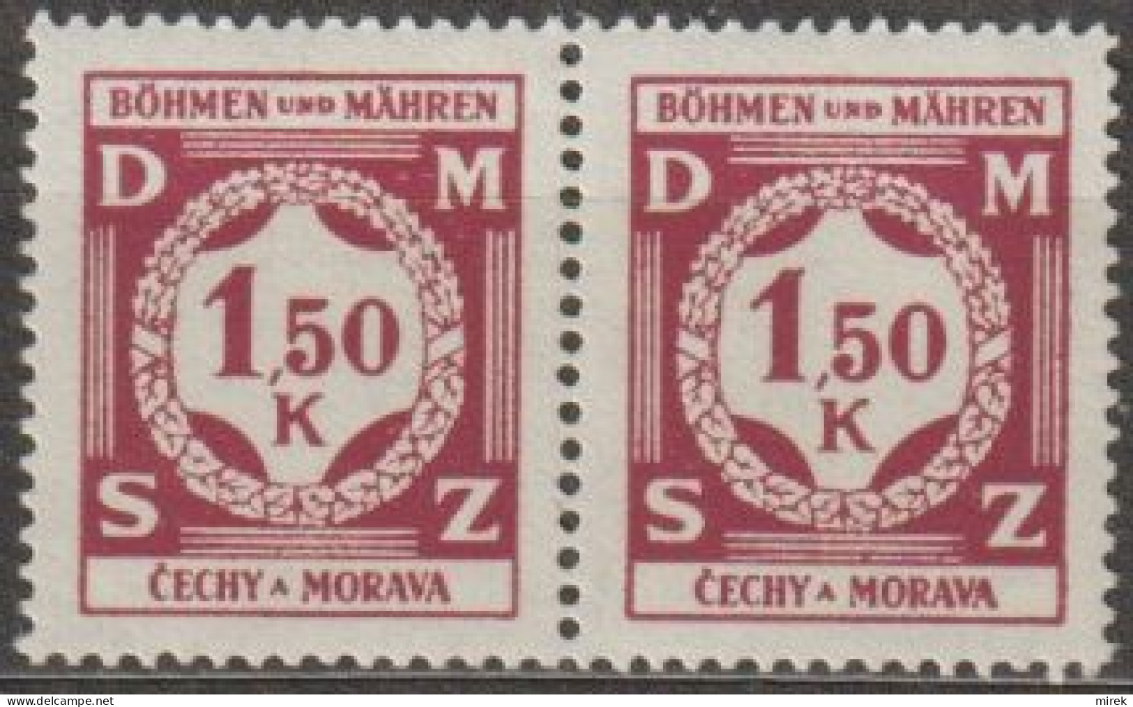 13/ Pof. SL 8, Dark Brownish Violet, Pair - Unused Stamps