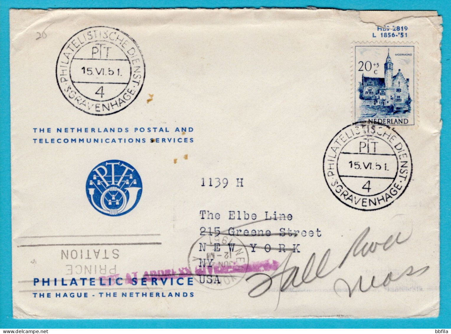 NEDERLAND Brief Filatelistische Dienst 1951 's Gravenhage Naar New York, USA En Doorgestuurd - Covers & Documents