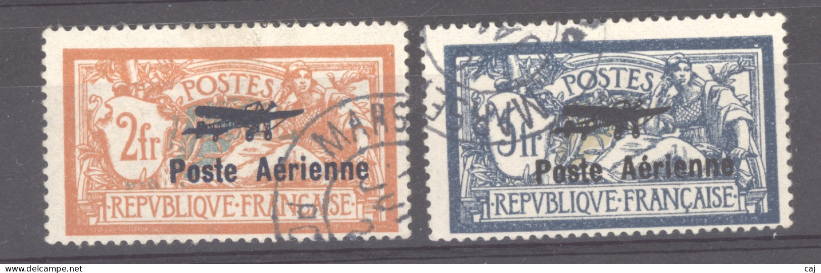 France  -  Avion  :  Yv  1-2  (o)  Signés Brun - 1927-1959 Gebraucht