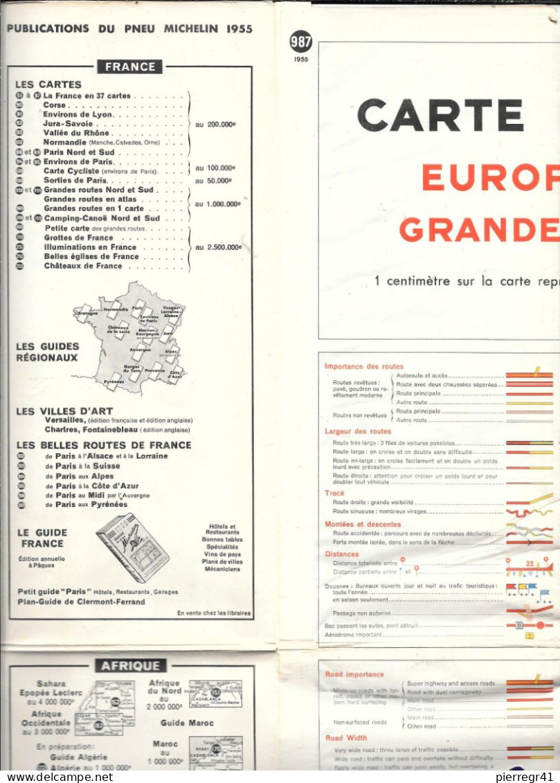 CARTE-ROUTIERE-MICHELIN-N°987-1955-ALLEMAGNE-BENELUX-AUTRICHE-GD-ROUTES-Imp Dechaux--Pt Coupures Aux PlisBE - Cartes Routières