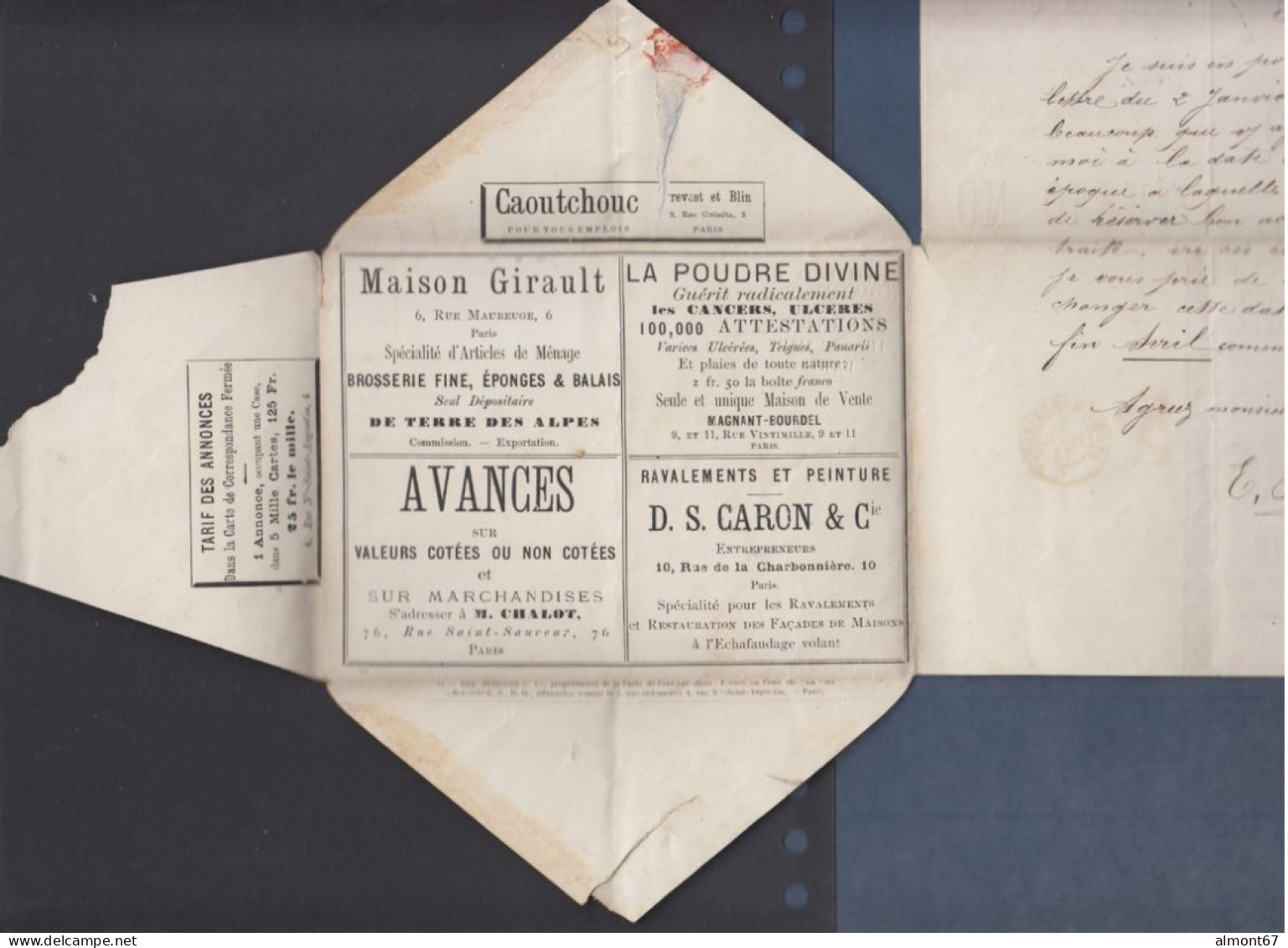 Exceptionnelle Enveloppe Lettre Publicitaire Affranchie Avec Timbres Cérès ( 6 Scans ) - 1871-1875 Cérès