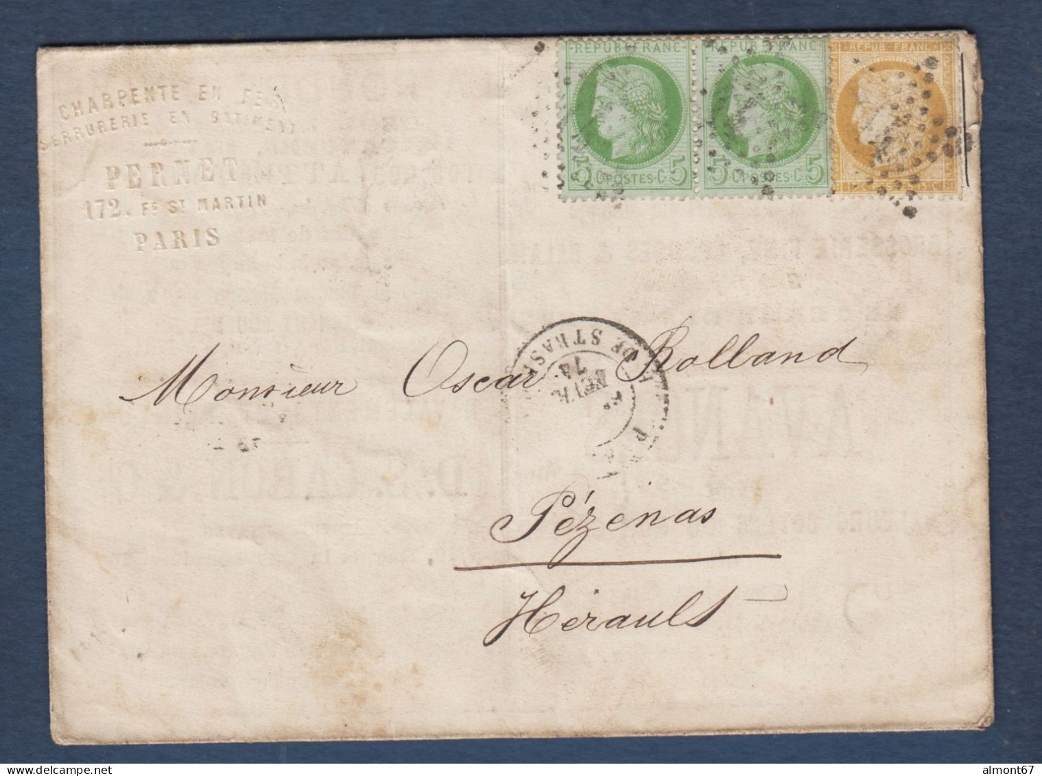 Exceptionnelle Enveloppe Lettre Publicitaire Affranchie Avec Timbres Cérès ( 6 Scans ) - 1871-1875 Ceres