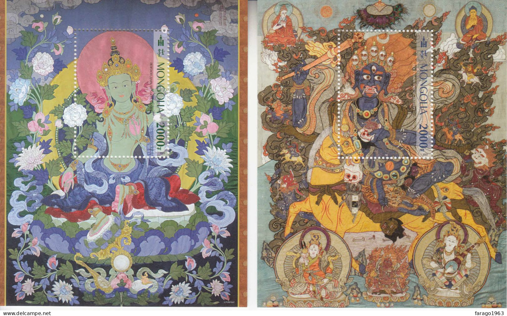 2022 Mongolia Art Silk Applique Complete Set Of 2 Souvenir Sheets MNH - Mongolië