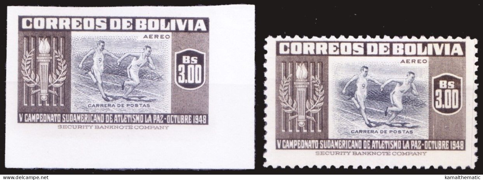 Bolivia 1951 MNH Perf+Imperf, Relay Race South American Athletics Games Sports - Atletiek