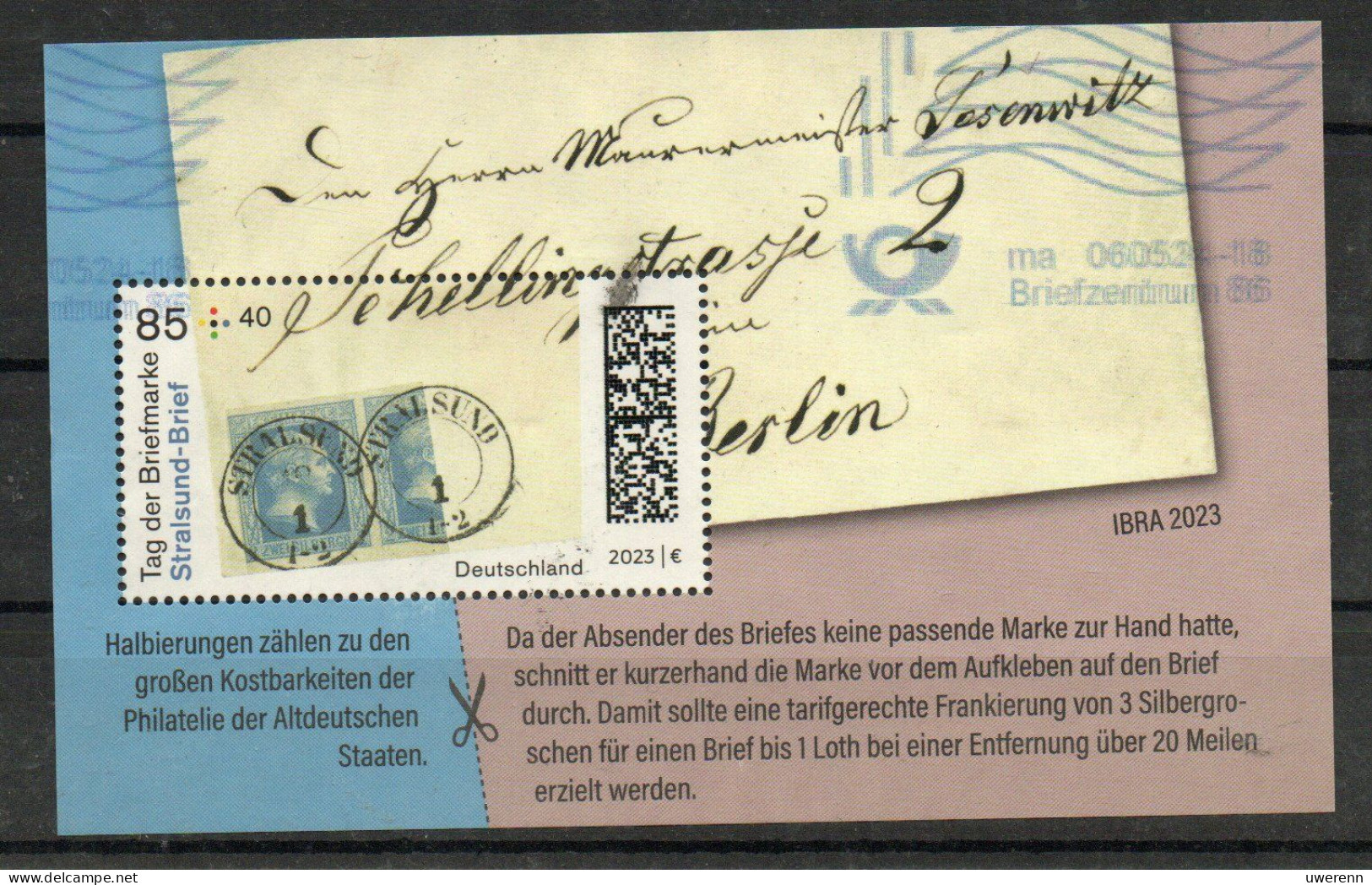 Deutschland 2023. Tag Der Briefmarke, Stralsund-Brief, Mi Block 91 Gestempelt - Gebruikt