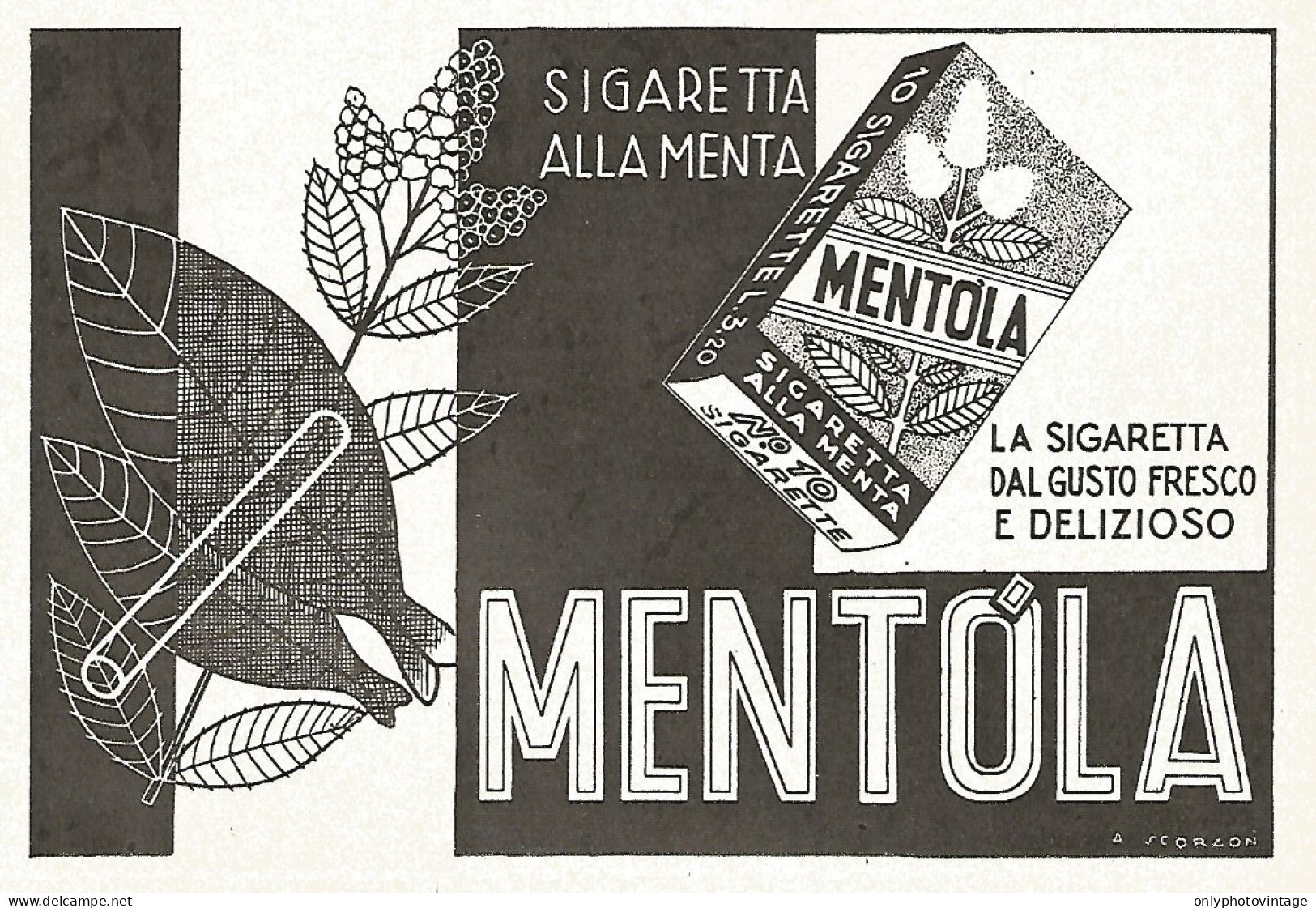 Sigaretta Alla Menta MENTOLA - Pubblicità Del 1940 - Vintage Advertising - Advertising