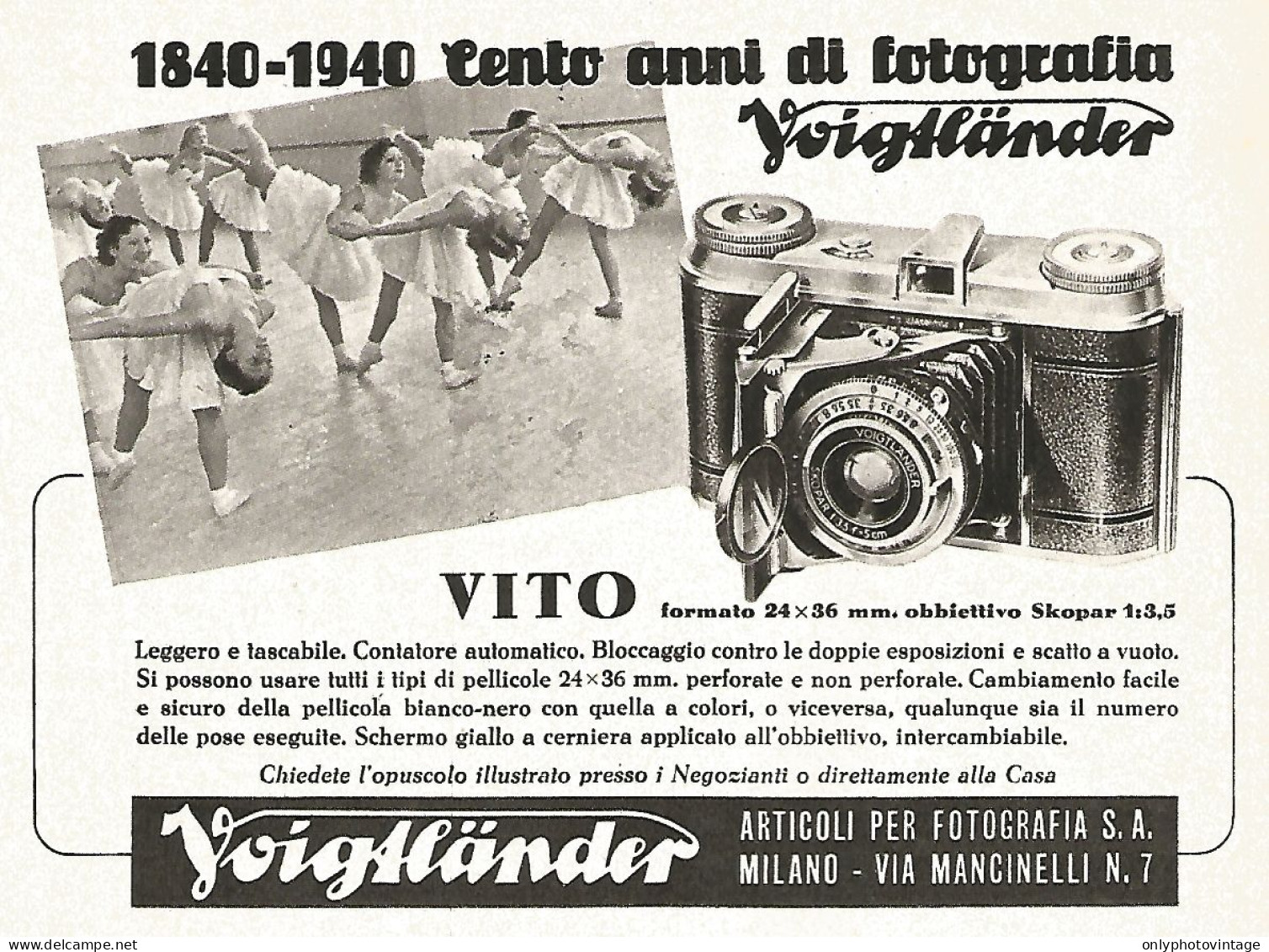 Voigtlander - Vito Con Obbiettivo Skopar - Pubblicità Del 1940 - Advert - Advertising