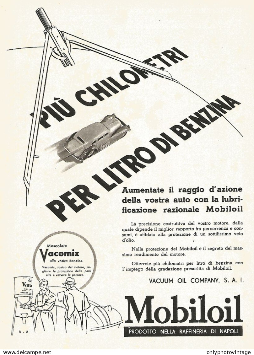 MOBILOIL - Più Chilometri Con... - Pubblicità Del 1940 - Vintage Advert - Advertising