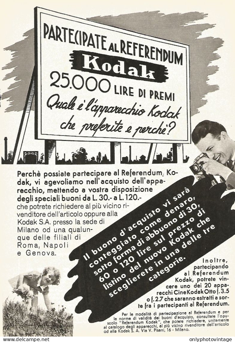 Partecipate Al Referendum KODAK - Pubblicità Del 1940 - Vintage Advert - Advertising