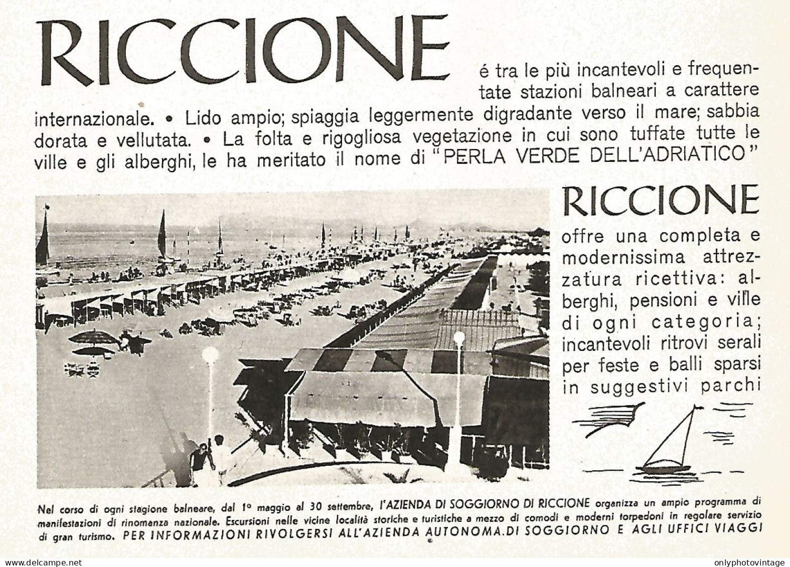 Azienda Di Soggiorno Di RICCIONE - Pubblicità Del 1940 - Vintage Advert - Advertising