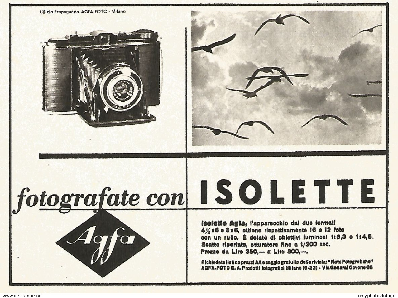 Fotografate Con Isolette AGFA - Pubblicità Del 1940 - Vintage Advertising - Advertising