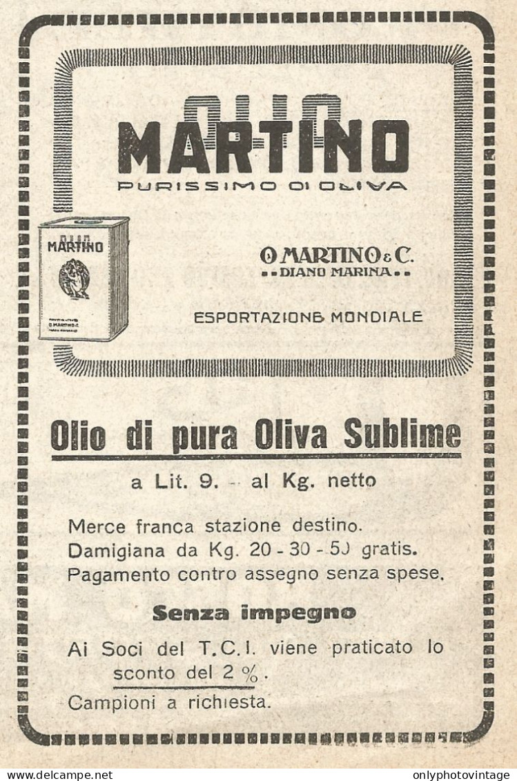 MARTINO Olio Di Pura Oliva Sublime - Pubblicità Del 1923 - Vintage Advert - Advertising