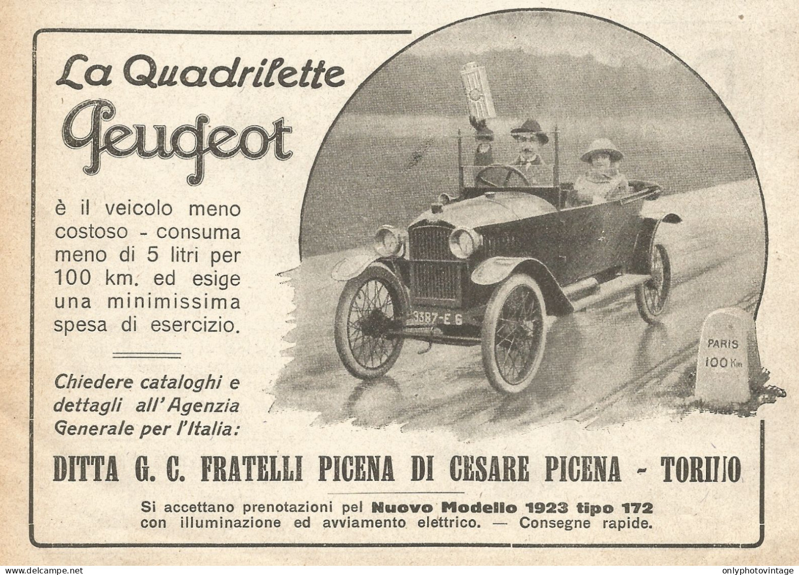 La Quadrilette Peugeot - Pubblicità Del 1923 - Vintage Advertising - Advertising