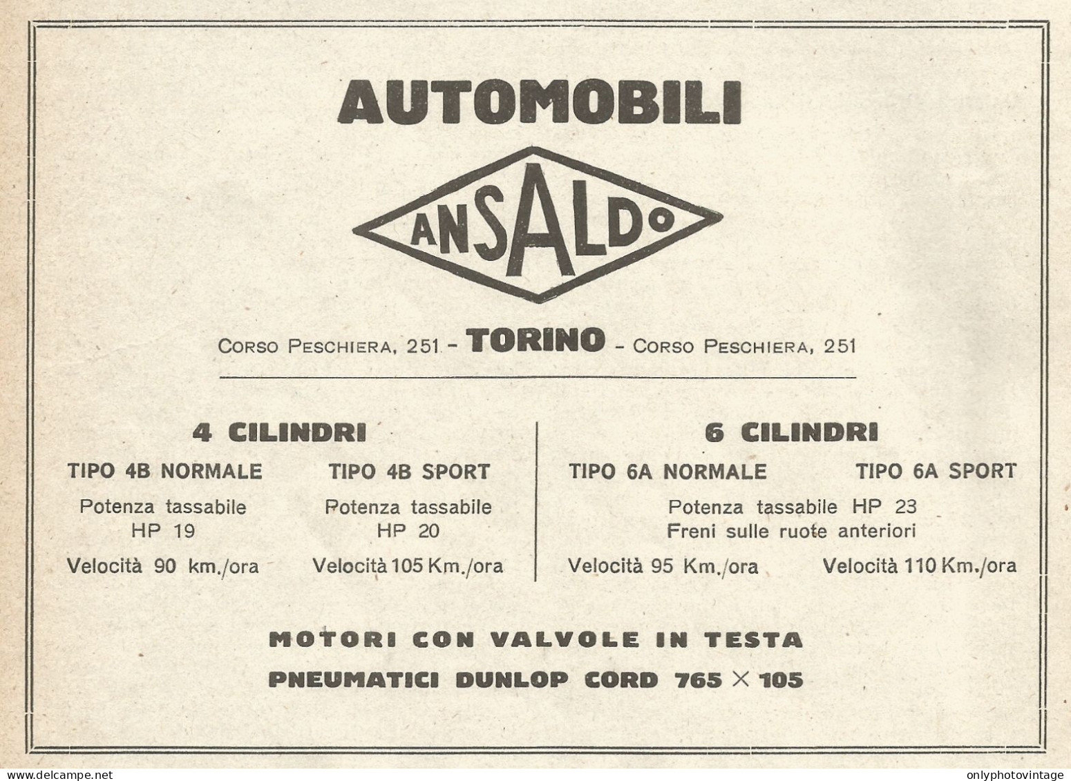 Automobili ANSALDO - Pubblicità Del 1923 - Vintage Advertising - Advertising