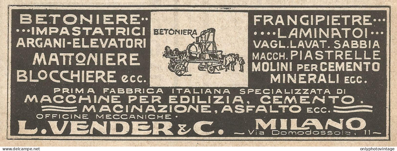 Officine Meccaniche L. VENDER & C. - Pubblicità Del 1923 - Vintage Advert - Advertising