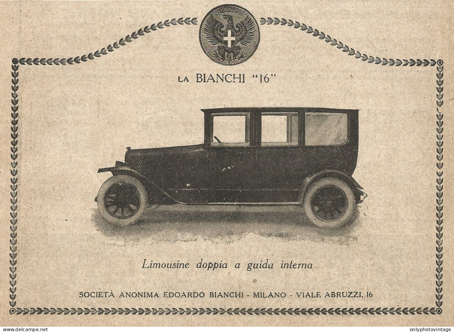 Bianchi 16 - Limousine Doppia - Pubblicità Del 1923 - Vintage Advertising - Advertising