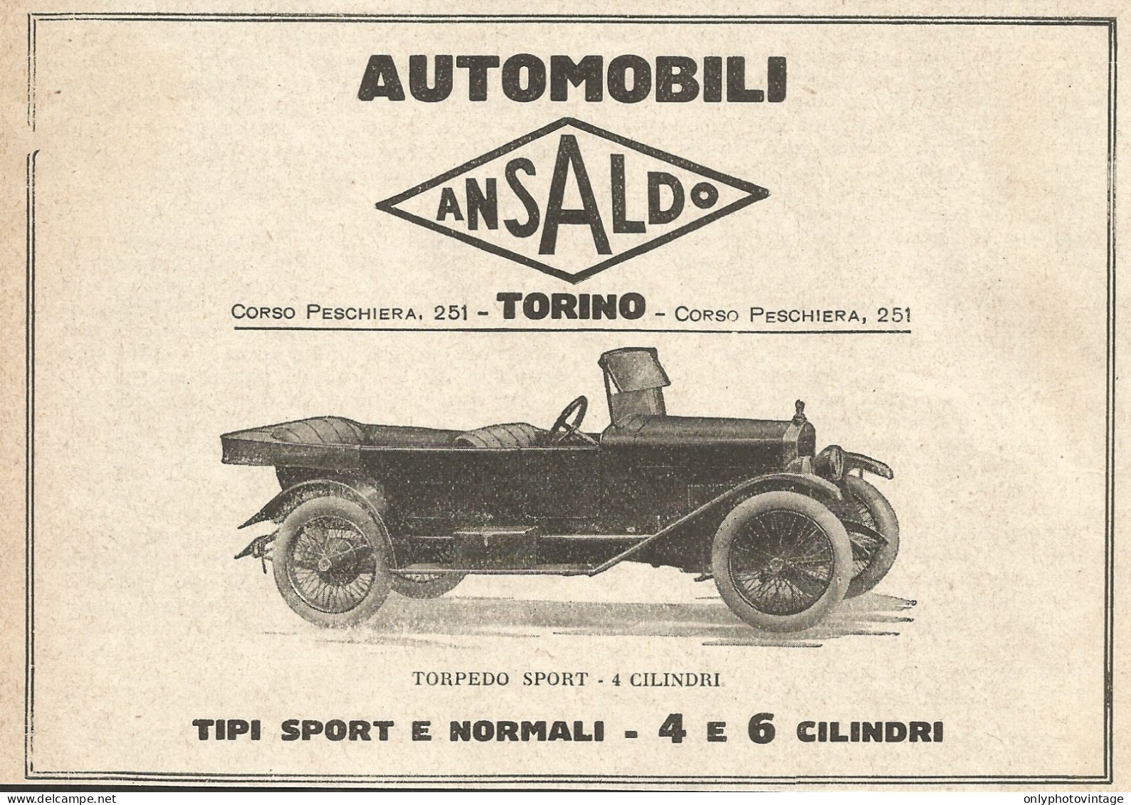 Automobili ANSALDO - Torpedo Sport - Pubblicità Del 1923 - Vintage Advert - Advertising