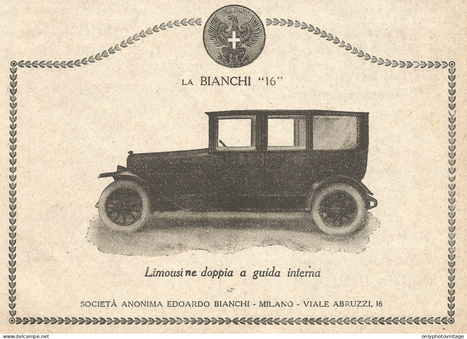 BIANCHI 16 - Limousine Doppia A Guida Interna - Pubblicità Del 1923 -Ad - Advertising