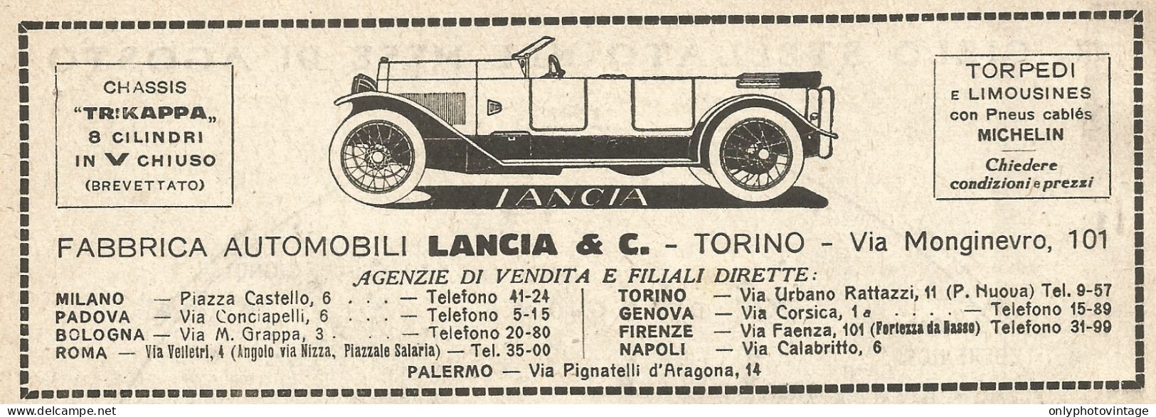 Fabbrica Automobili LANCIA & C. - Pubblicità Del 1923 - Vintage Advert - Advertising