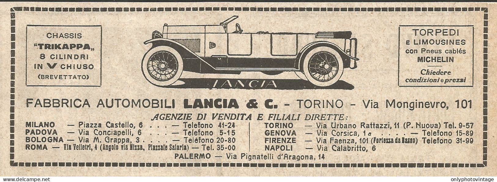 Fabbrica Automobili LANCIA & C. - Pubblicità Del 1923 - Vintage Advert - Advertising