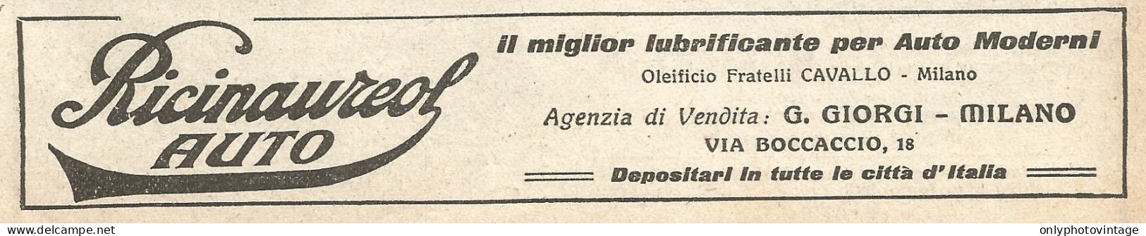 Lubrificante RICINAUREOL Auto - Pubblicità Del 1923 - Vintage Advertising - Advertising