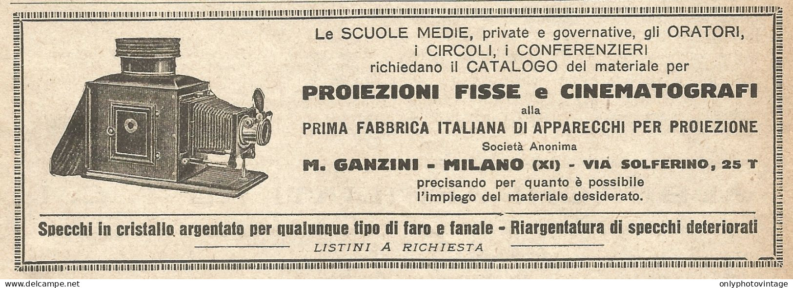 Apparecchi Per Proiezioni GANZINI - Pubblicità Del 1923 - Vintage Advert - Advertising