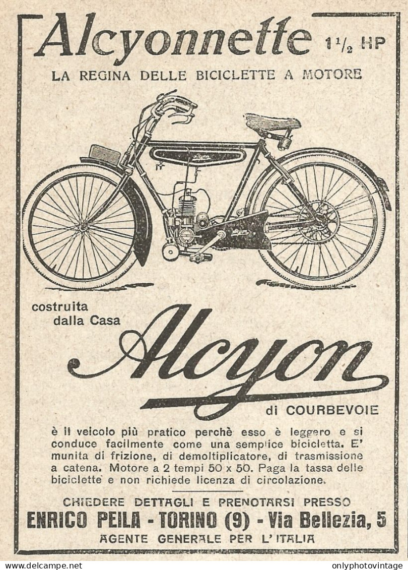 ALCYONNETTE La Regina Delle Bici A Motore - Pubblicità Del 1923 - Advert - Pubblicitari