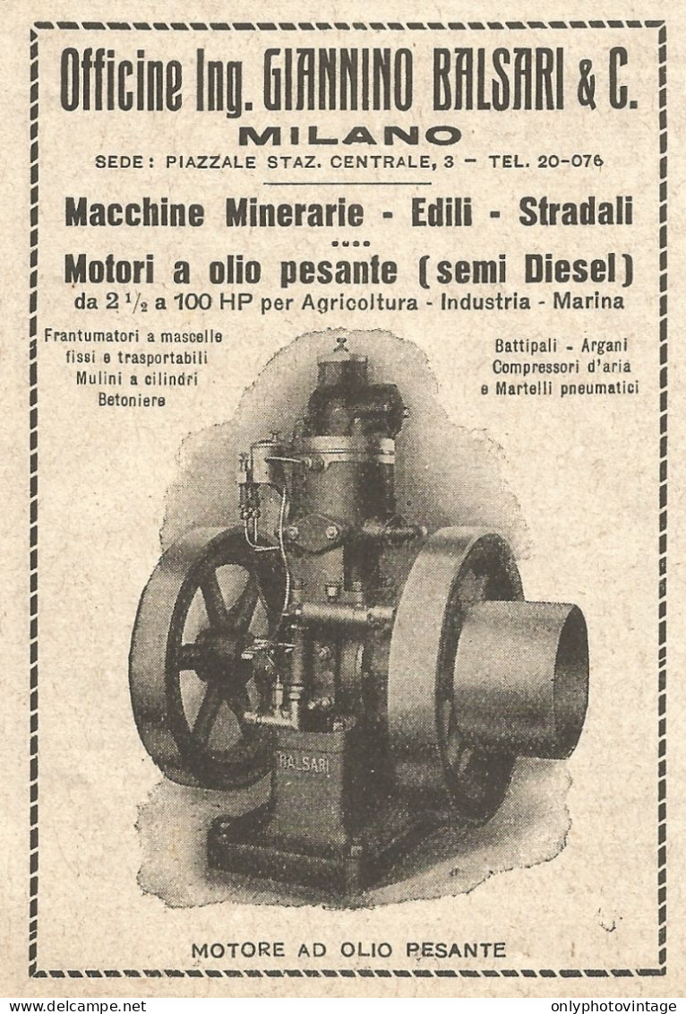 Officine Ing. Giannino BALSARI - Milano - Pubblicità Del 1923 - Vintage Ad - Pubblicitari