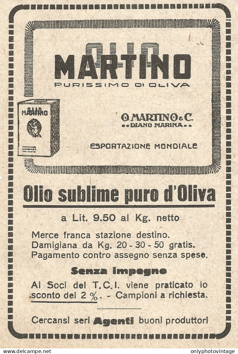 Olio Di Oliva MARTINO - Diano Marina - Pubblicità Del 1923 - Vintage Ad - Pubblicitari